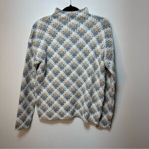 Cupcakes And Cashmere Sweater M Long Sleeve Tan/Grey/White Geo Soft Fuzzy Mock